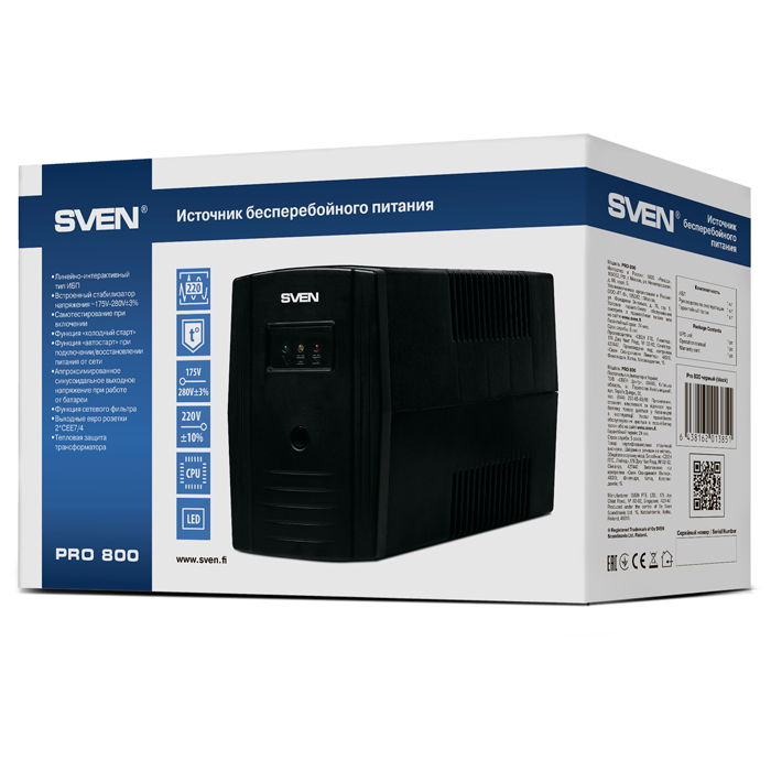 SVEN Pro 800, Line-interactive UPS with AVR, 80...