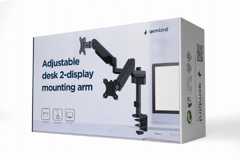 Arm for 2 monitors 17”-32” - Gembird MA-DA2P-01, Adjustable desk 2 displays mounting arm, Gas sprin. foto 3