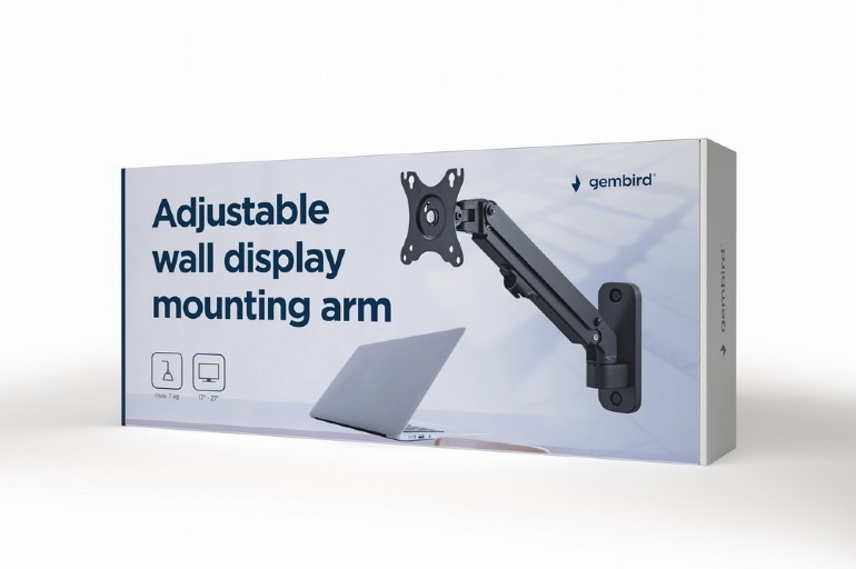 Monitor wall mount arm for 1 monitor up to 27”  Gembird MA-WA1-01, Adjustable wall display mounting. foto 3