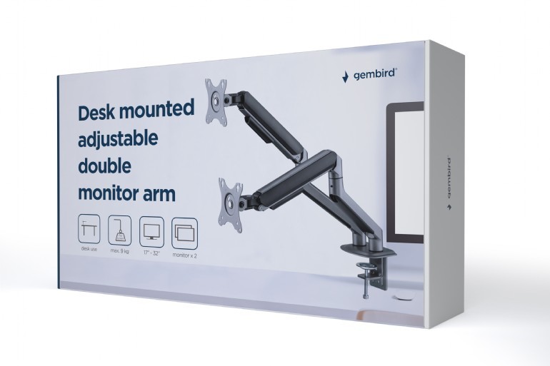 Suport pentru monitor dublu reglabil cu montare pe masa 17”-32”, Gembird MA-DA2-05 foto 9